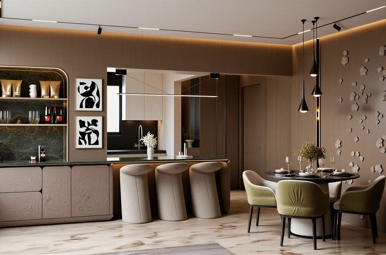 a dining room with a table and chairs