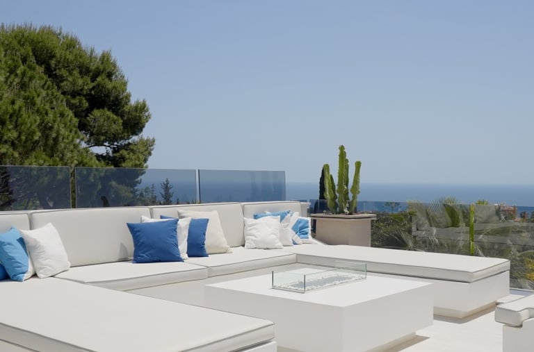 Rooftop lounger with sea views at Villa Serenity