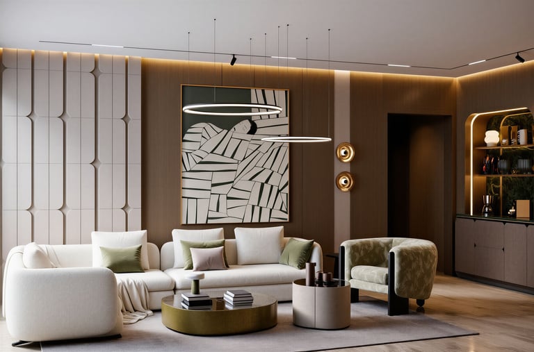 a living room with a couch and a table