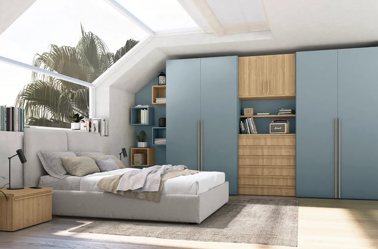 MazarakisArt: Ανοιγόμενη Ντουλάπα Δωματίου - Κυανό & Ξύλο