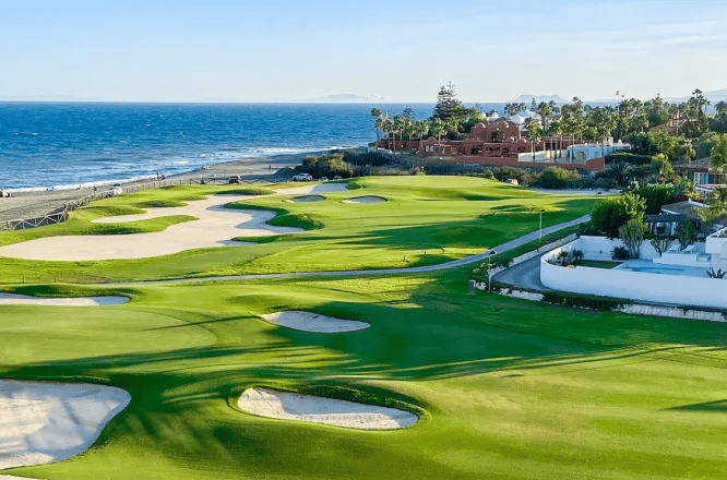 View of a seaside golf course in Marbella