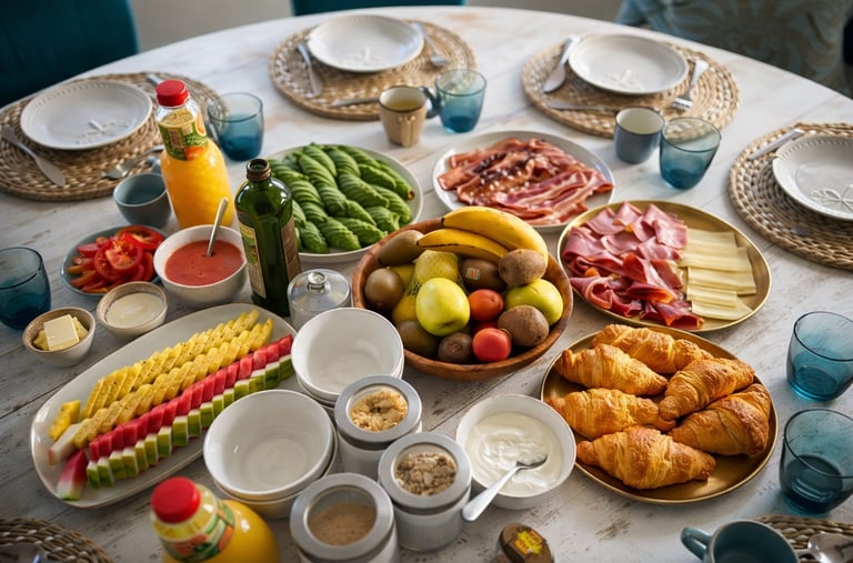 Breakfast table set for a private chef service at home