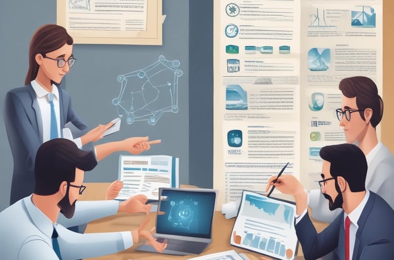 a group of people sitting around a table with papers and papers