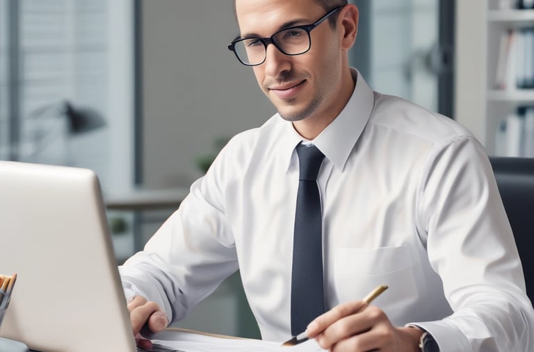 A consultant discussing insurance options with a client in a welcoming office.
