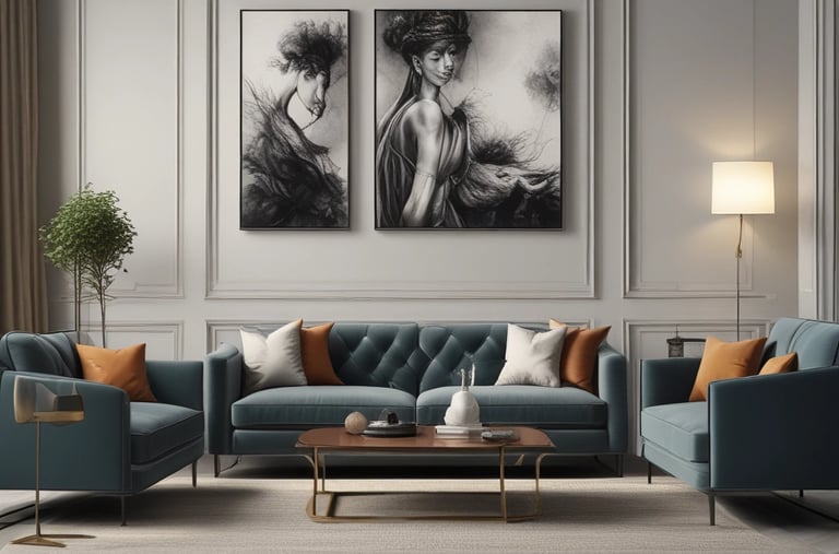 a living room with a couch and a table  | Nour Nagy Designs