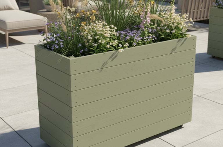 restaurant planter on wheels shallow bottom WOODEN OUTDOOR PLANTER GARDEN SOLID WOOD HANDMADE UK LONDON THROUGH tall large