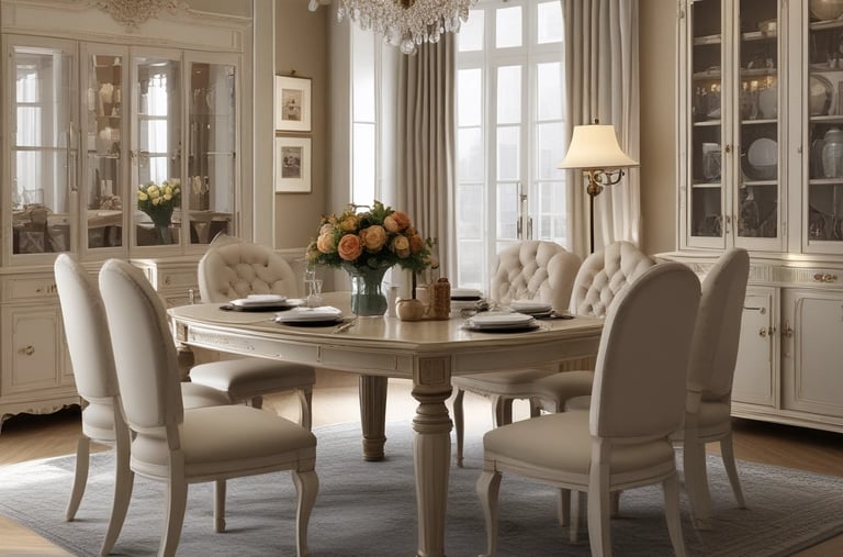 a dining room with a table and chairs  | Nour Nagy Designs