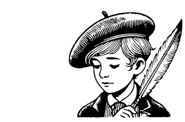 logo d'un jeune enfant avec béret et plume
