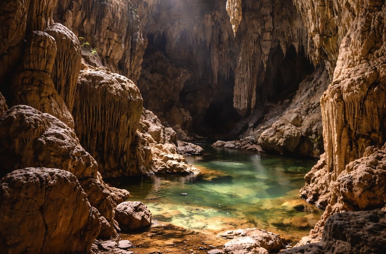 Andaman trip details - Sunlight illuminating the ancient stalactites of the limestone caves in Barat
