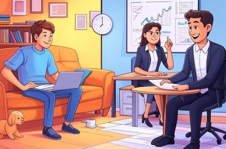 a man and woman sitting at a table with a dog