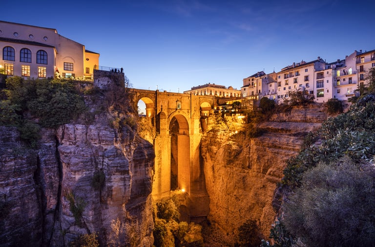 Beautiful sunset view of the picturesque town of Ronda, near Marbella