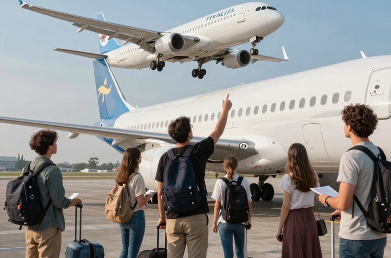 Scenic tourism destination featuring happy travelers