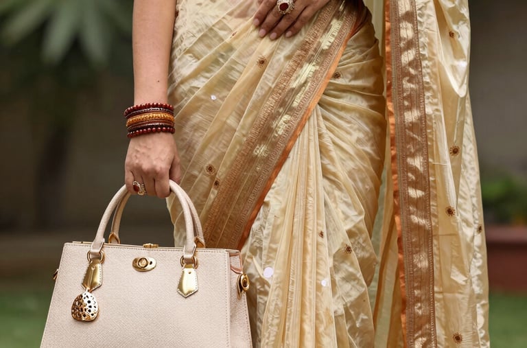 A stack of soft Tussar silk sarees in earthy tones with subtle patterns.