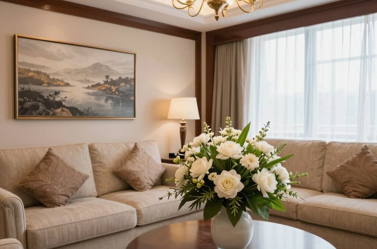Close-up of a comfortable bed with clean white linens in a well-kept room.
