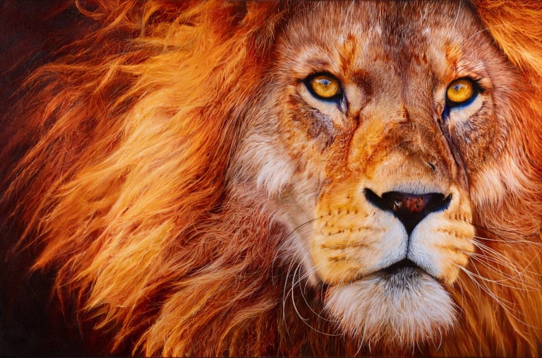 peinture animalière d'un lion