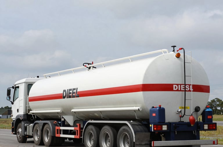 Workers in safety gear coordinating fuel loading operations at an industrial site.