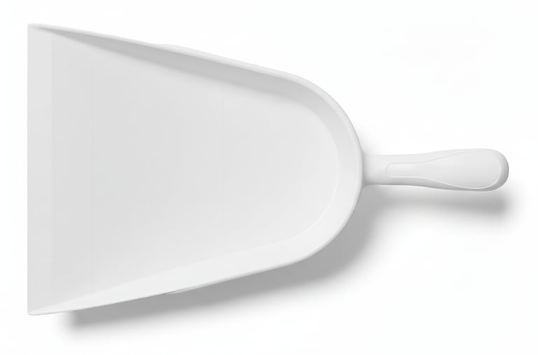 Pelle blanche plate HACCP vue de dessus. Large ouverture pour faciliter le prélèvement en vrac.