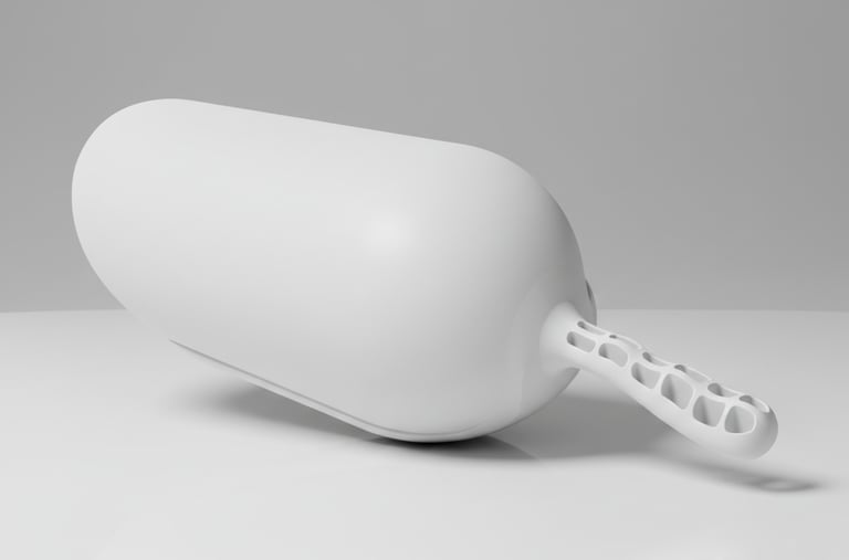 Pelle ronde graduée blanche HACCP. Design hygiénique pour le dosage volumétrique en production.