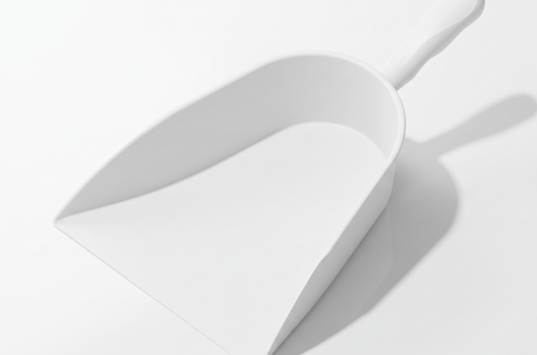 Flache weiße HACCP-Schaufel. Optimierte Form für die einfache Entnahme von Restmengen aus Behältern.