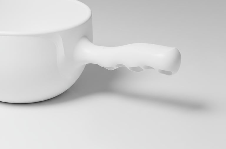 Sessola bianca professionale. Inquadratura laterale che evidenzia il profilo ergonomico.