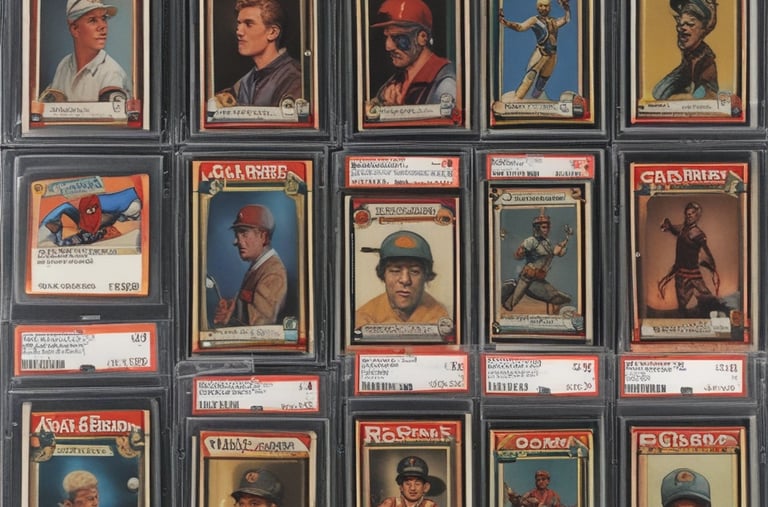 A vibrant spread of rare trading card game decks fanned out on a dark slate surface.