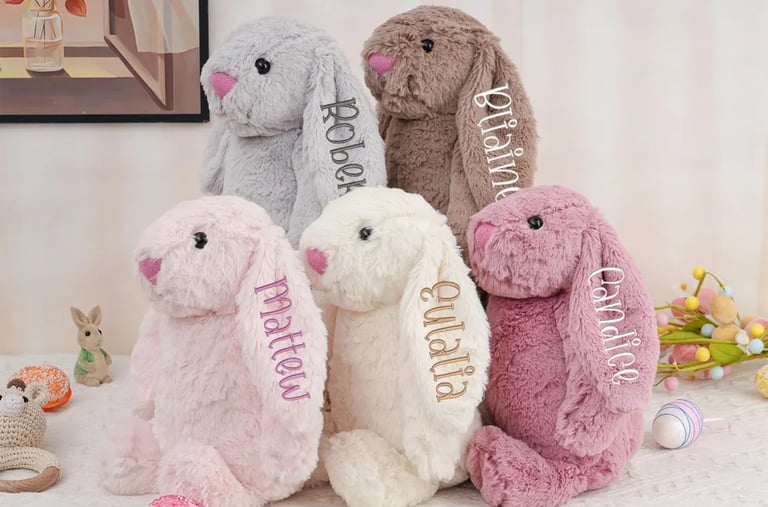 Personalized Embroidered Bunny Rabbit, Monogrammed Bunny, Newborn Baby Gift,Baby Shower Gift,Stuffed Animal,Plush Bunny Toy,G
