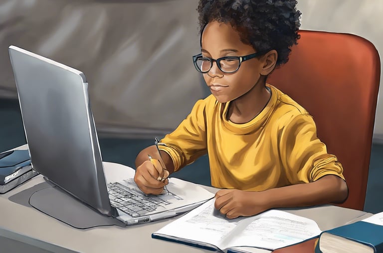 a child taking his online test on a laptop