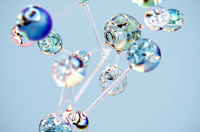 Molecules with a glass appearance, indicating something extra and unique
