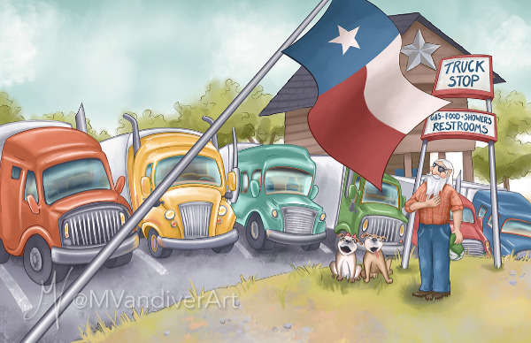 Illustrations from Semi Sam is a Trucker Man by New Orleans artist & illustrator Melissa Vandiver.