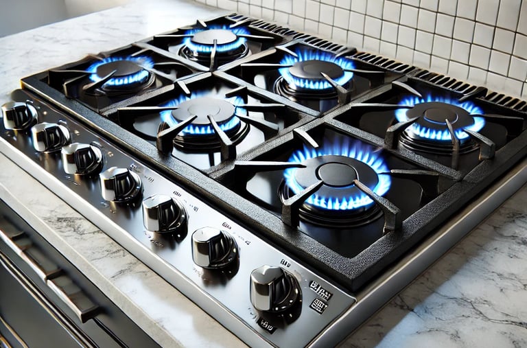 a stove top with a blue flame on it