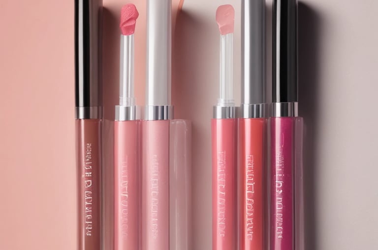 A collection of skincare and beauty products laid out on a surface. The items include a sachet labeled 'Love Beauty and Planet' featuring a floral design with pink flowers, a small dropper bottle with a dark cap, a white packet labeled 'Beautycounter Overnight Resurfacing Peel,' and a makeup brush with dark bristles and a metallic handle.