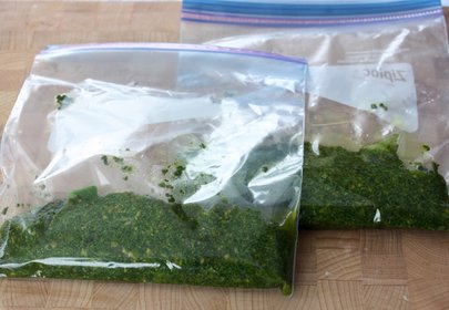 Thai basil pesto in a bags