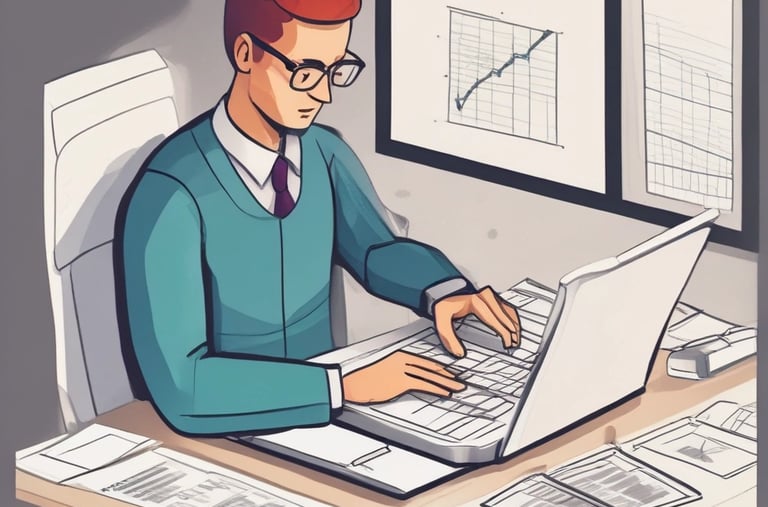 A person is typing on a MacBook Pro, viewing a website titled 'Personalize your portfolio.' The webpage displays three sections related to investing, each with different images and text. The laptop is on a grey table with a dark sofa and indoor plants in the background.
