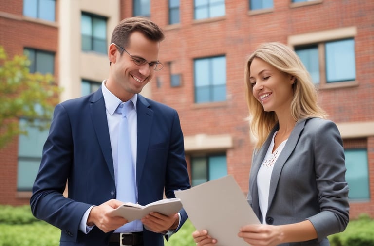 A professional team discussing property management strategies in an office setting.