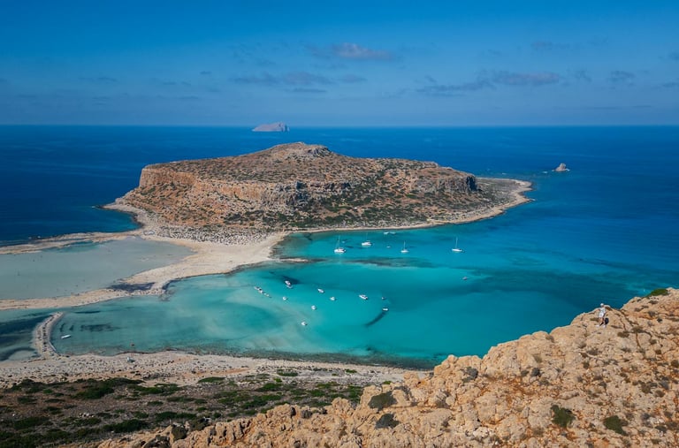 Panoramic view of Crete with the turquoise lagoon