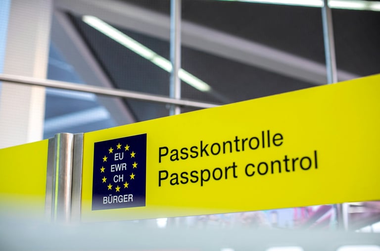 Yellow passport control sign