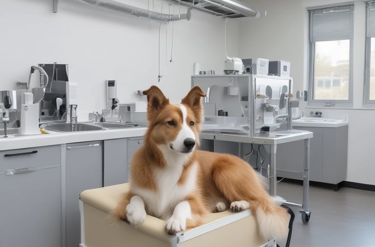 A laboratory instrument with multiple pipettes aligned over a tray is dispensing liquid into small wells. The background features part of a machine interface with buttons.