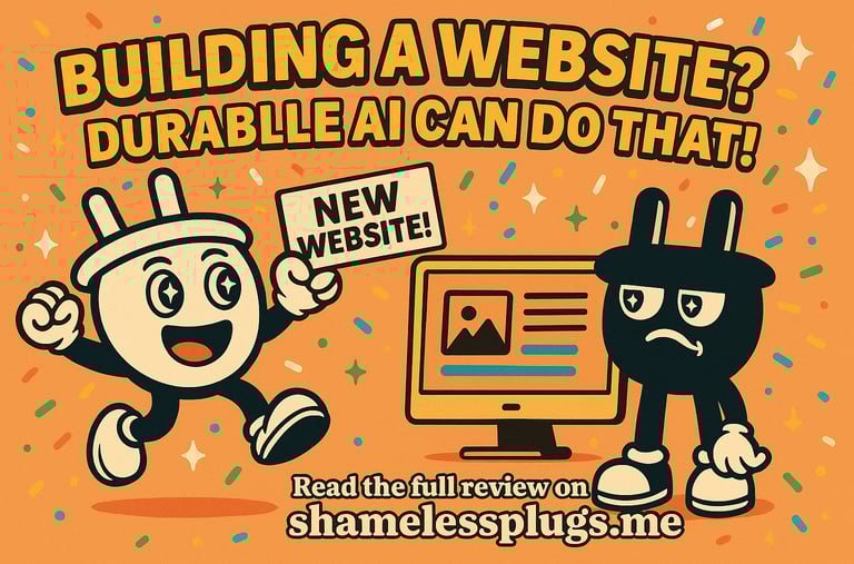 Plugsy jumps excitedly holding a sign that says ‘NEW WEBSITE!’ while Smugsy looks unimpressed next t