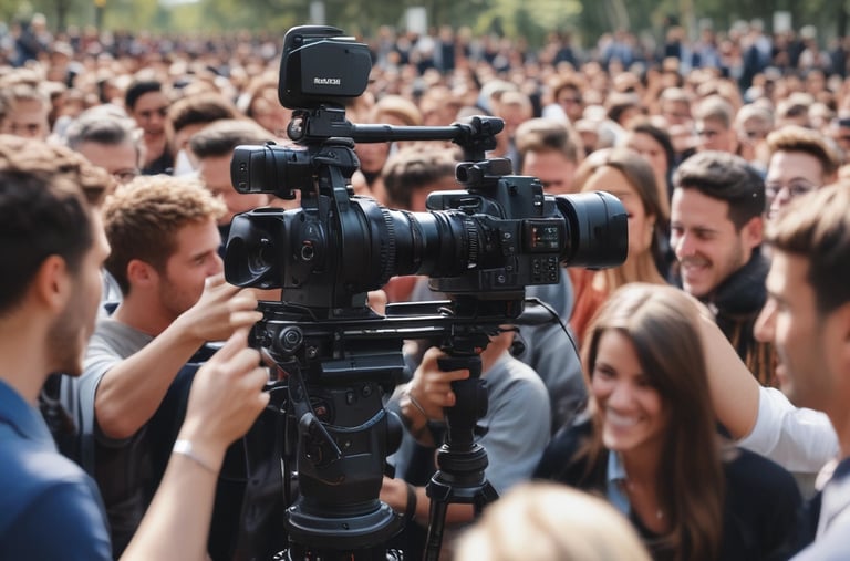 A close-up of a videographer adjusting a camera lens at a live event.