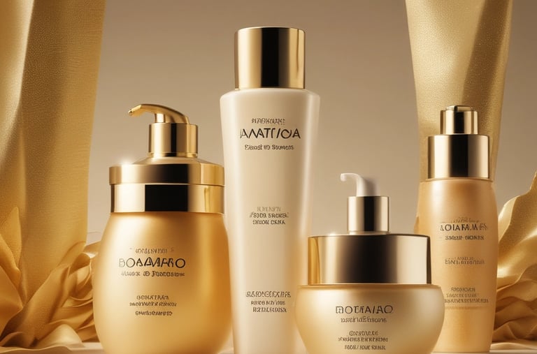 Close-up of creamy body lotions with natural ingredients on a marble surface.