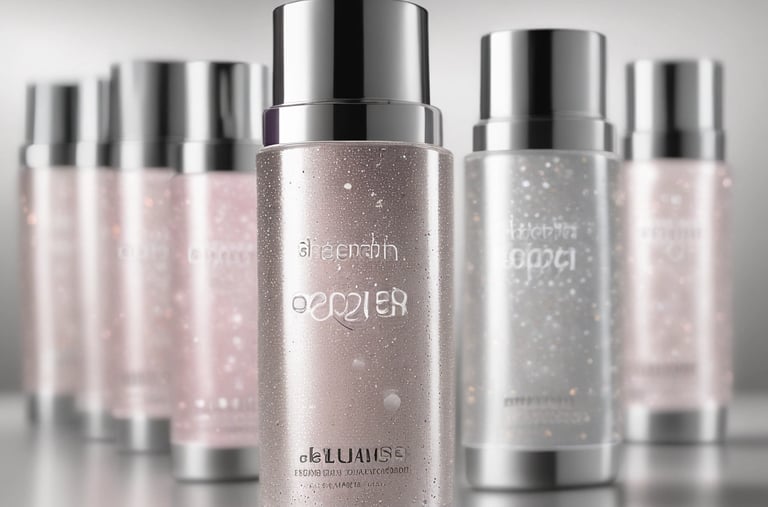 Various deodorant sticks and sprays arranged neatly on a bathroom counter.