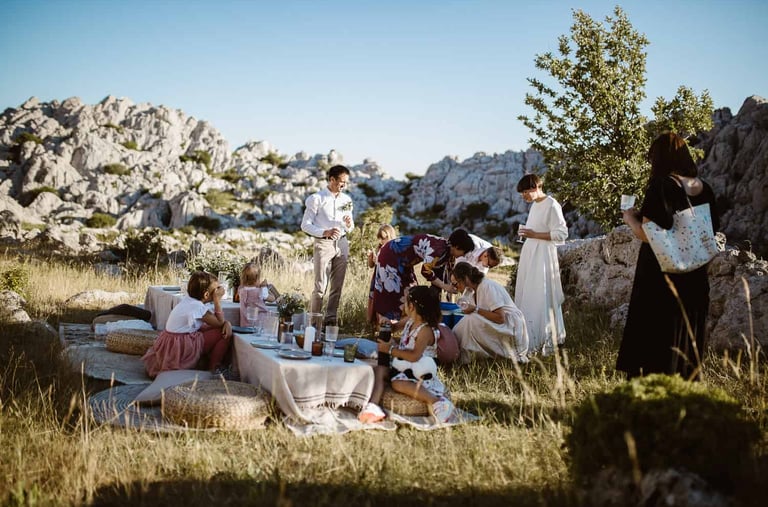 The photo shows a private wedding ceremony on Velebit mountain.