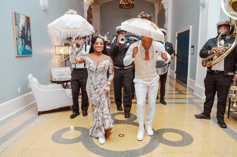 Louisiana wedding photography second line  with Kinfolk Brass Band 