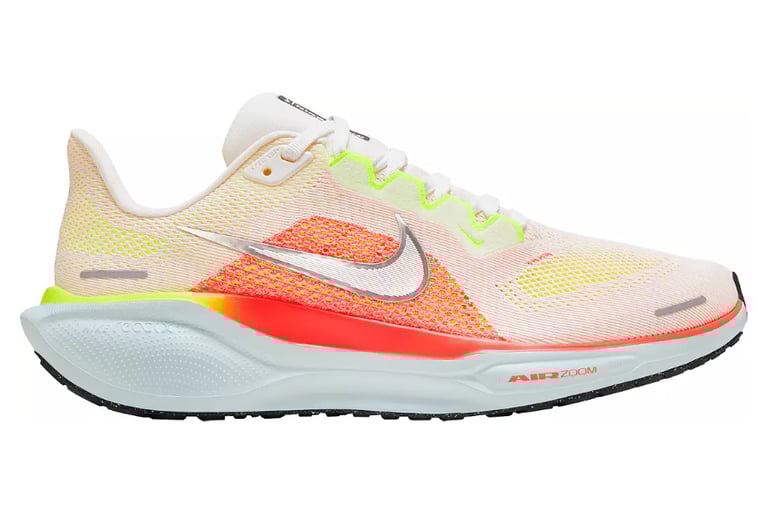 Nike Pegasus 41 running shoe photographed outdoors, showcasing updated upper and ReactX midsole design