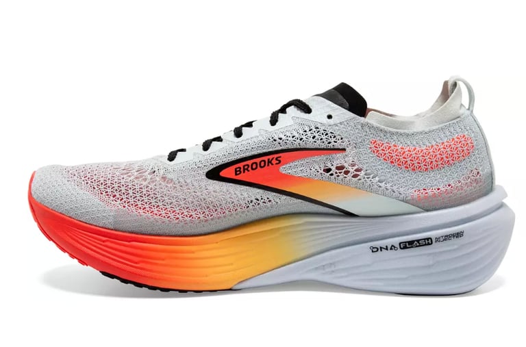 Brooks Hyperion Elite racing shoe in Illusion Blue/Orange, side view