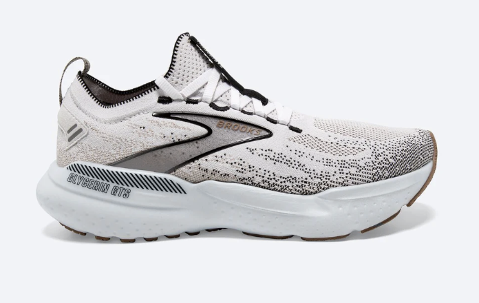 Brooks Glycerin StealthFit GTS 21 running shoe side profile in white.