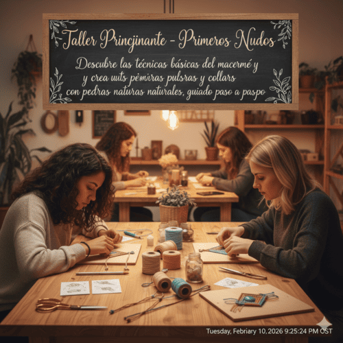 mujeres tejiendo nudos basicos de macrame en grupo en ambiente calido