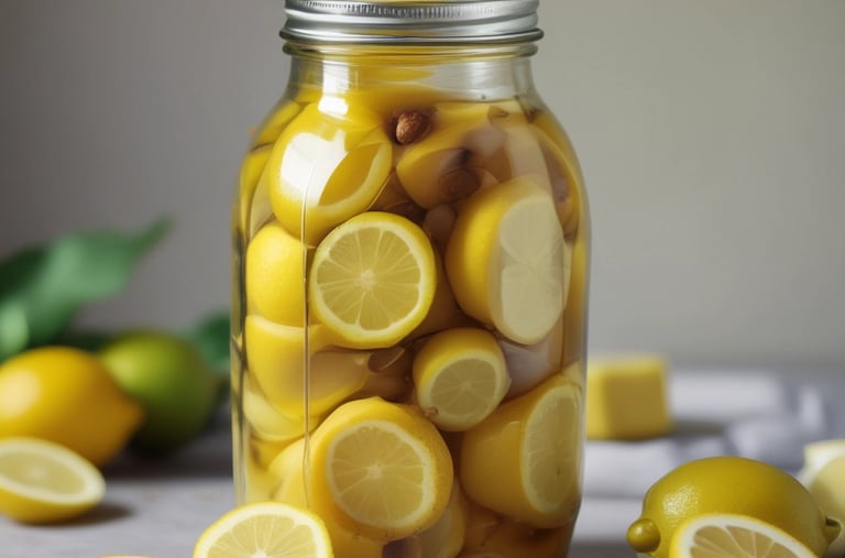 Zesty lemon pickle jar with electric lime neon accents and fiery red highlights