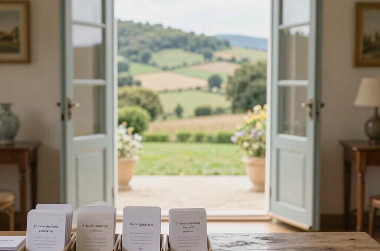 A close-up of beautifully designed greeting cards with handwritten messages