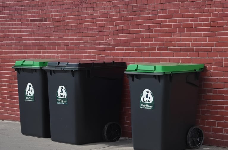 Organized waste containers neatly arranged outside a Toulouse apartment building.